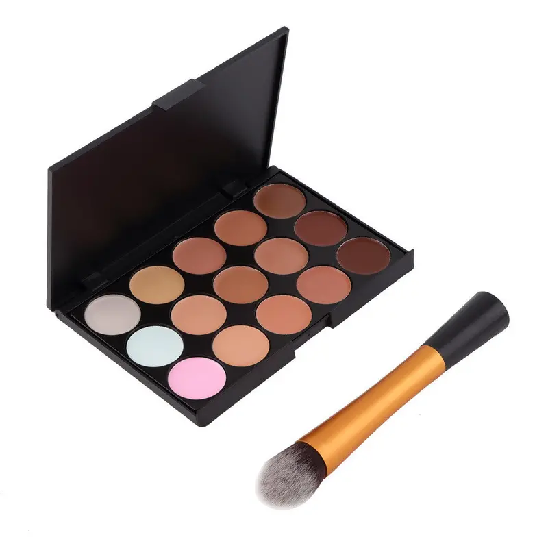 15 Color Concealer Palette + Round Top Brush Makeup Contour Palette Paleta De Corretivo Facial With Goldblack Color 1