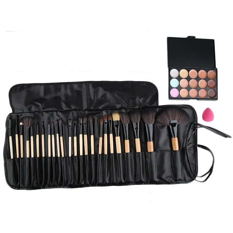 15 Color Concealer Platte + 24Pcs Pro Makeup Cosmetic Brushes + Sponge Puff 1