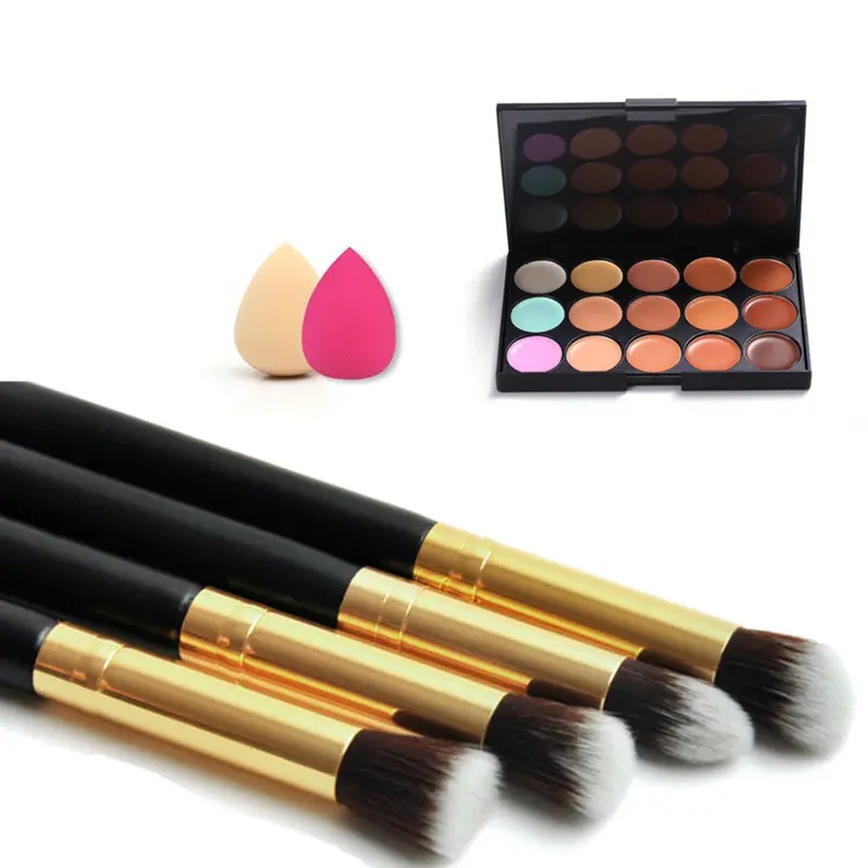 15 Color Contour Face Makeup Concealer Palette 1 Sponge Puff 4 Brushes 2