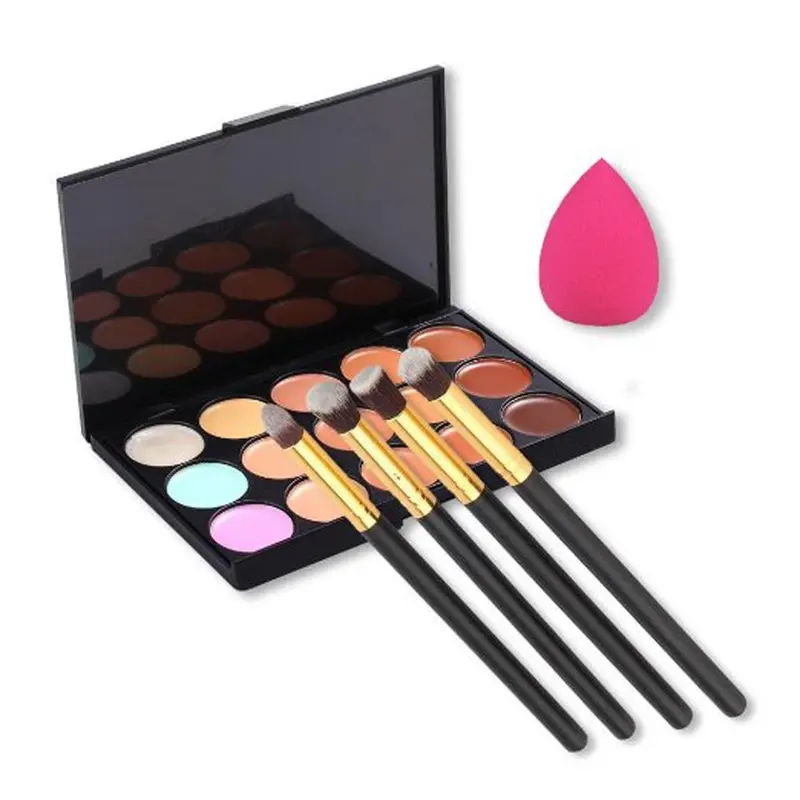 15 Colors Contour Concealer Palette + 4Pcs Powder Brushes +Sponge Blender 1