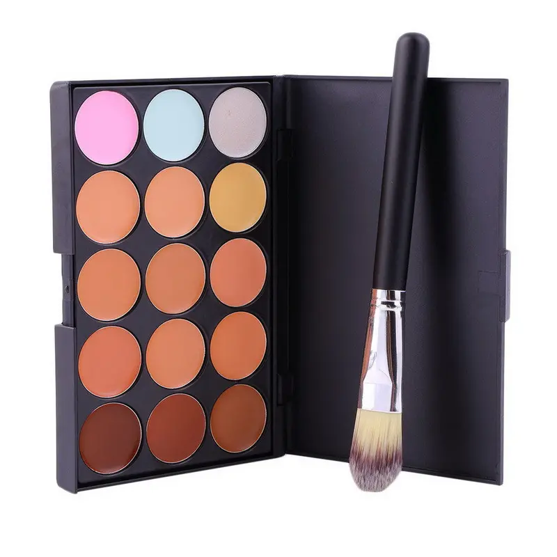 15 Colors Contour Face Cream Makeup Party Concealer Palette + Brush Popular 1