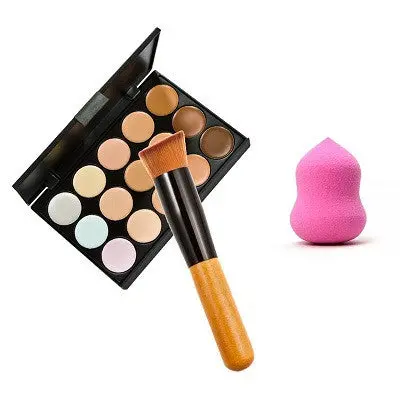 15 Colors Cream Makeup Concealer Palette Sponge Gourd Puff Powder Brush Wooden Hle Pinceis De Maquiagem 1