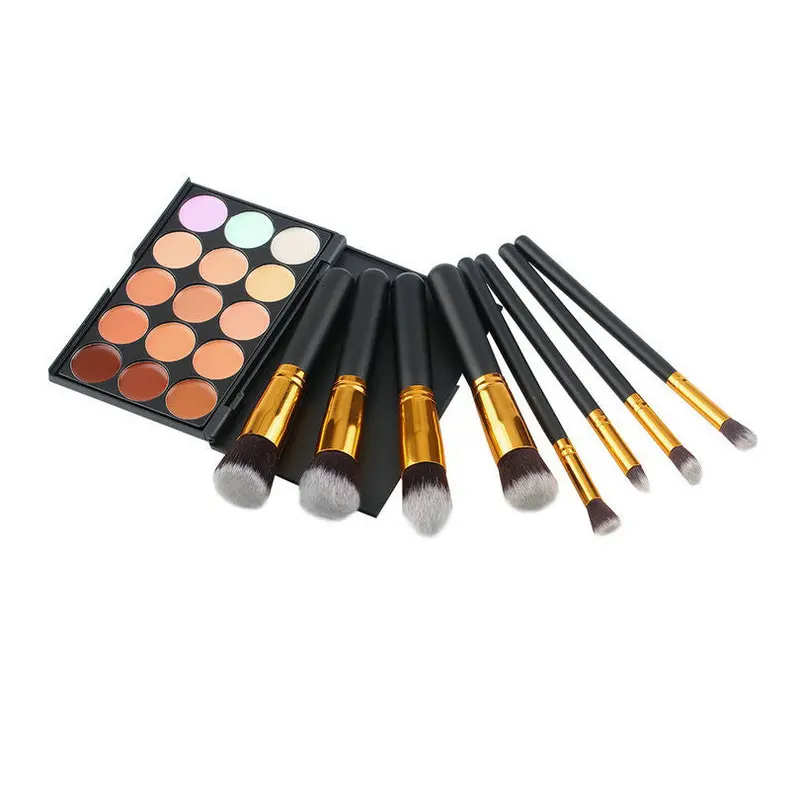15 Colors Highlight And Contour Face Primer Base Makeup Cream Make Up Concealer Palette + 8Pcs Makeup Brush Set Yks 1