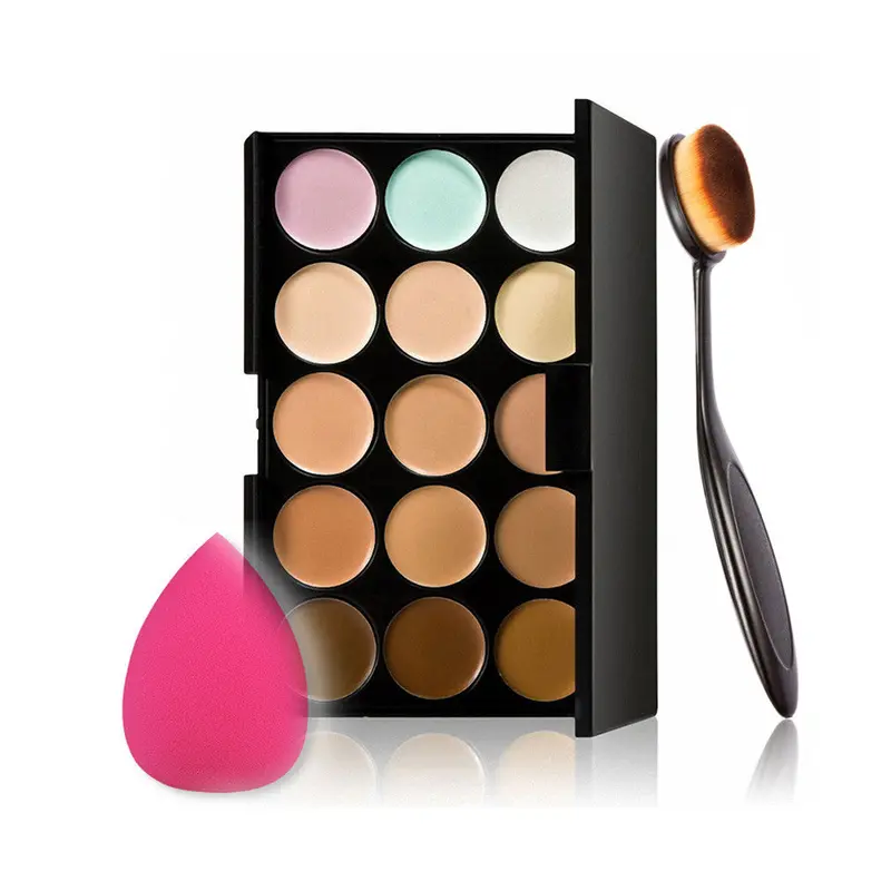 15 Colors Makeup Concealer Palette Face Cream+Sponge Puff Powder Brush Make Up Tool Set 1