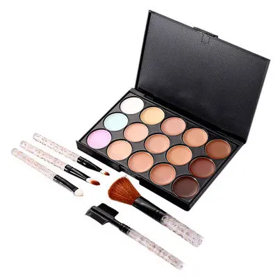 15 Colors Makeup Eyeshadow Camouflage Contour Face Cream Makeup Concealer Palette + 5Pcs Powder Brushes 1