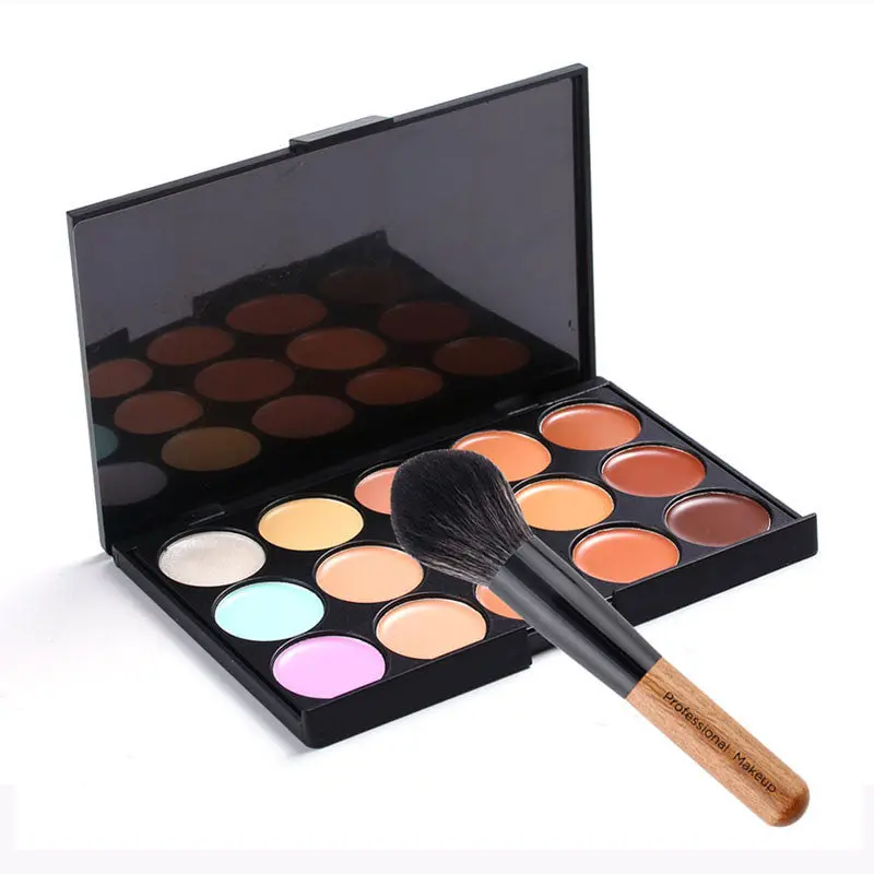 15 Colors Maquiagem Pressional Salon Concealer Palette Makeup Party Contour Palette Face Cream + Makeup Blusher Brush 1