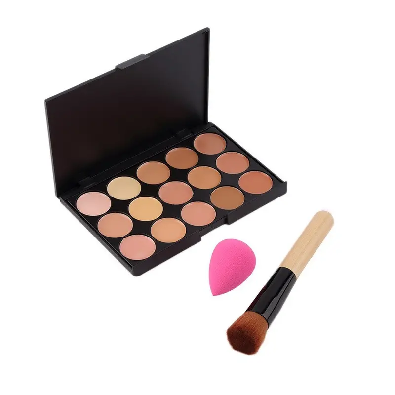 15 Colors Neutral Makeup Concealer Foundation Palette+1 Brush+Sponge Puff Set 1