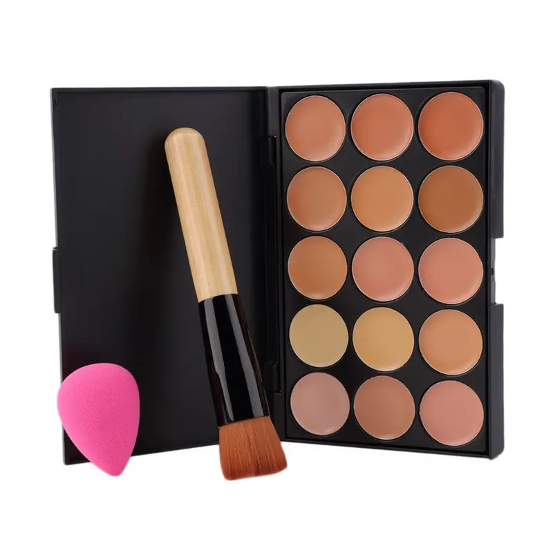 15 Colors Neutral Makeup Concealer Foundation Palette+1 Brush+Sponge Puff Set 2