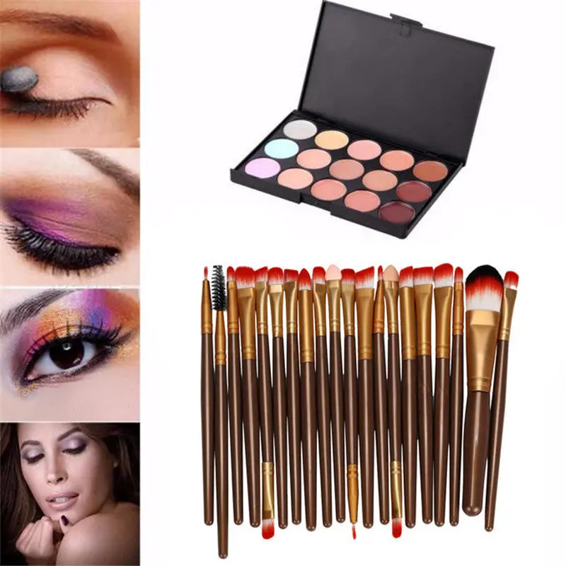 15 Colors Professional Concealer Palette +20 Pcs Makeup Brushes Party Cream Contour Eyeshadow Palettes Brush Concealer 2