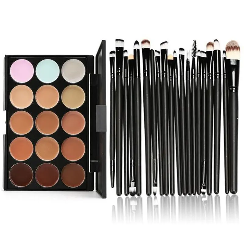 15 Colors Professional Facial Concealer Palette Party Cream Contour Palette Eyeshadow Palettes With 20Pcs Makeup Brushes 1