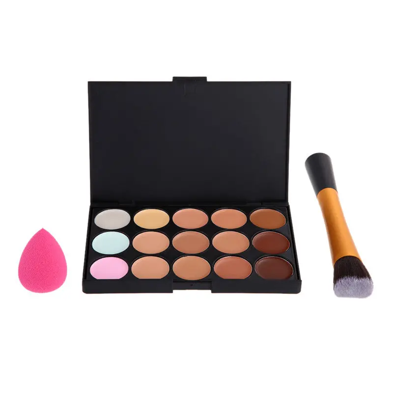 15 Concealer Makeup Beauty Make Up Concealer Brush + Sponge Puff + Angled Brush 1