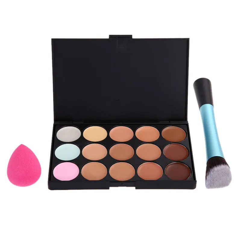 15 Concealer Makeup Beauty Make Up Concealer Brush + Sponge Puff + Angled Brush 2