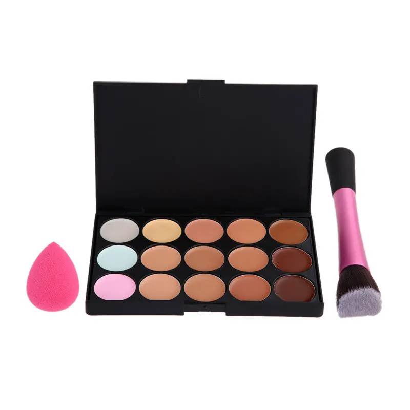 15 Concealer Makeup Beauty Make Up Concealer Brush + Sponge Puff + Angled Brush 3
