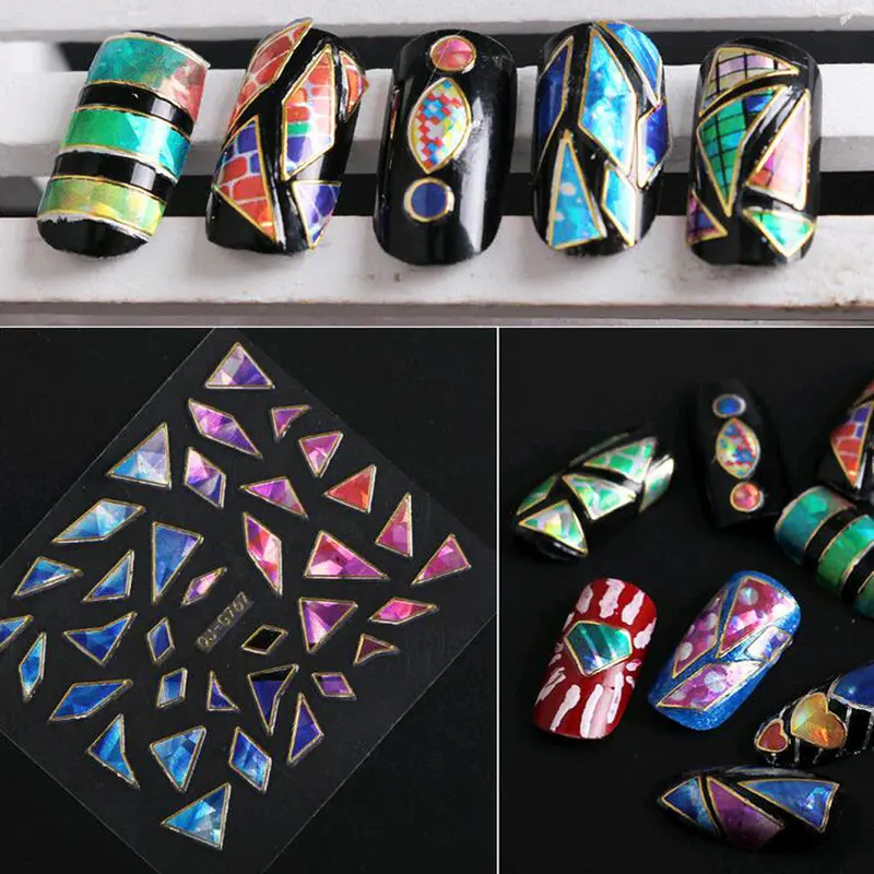 15Pcs Broken Glass Pieces Mirror Foil Tips Stencil Decal Nail Art Sticker Stamping Tools Romly Sent 1