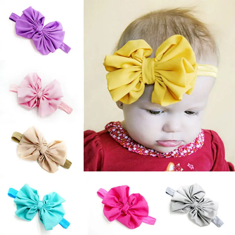 16 Pcs Chiffon Bowknot Baby Headbs Solid Color Baby Girl Elastic Hair Bs 1