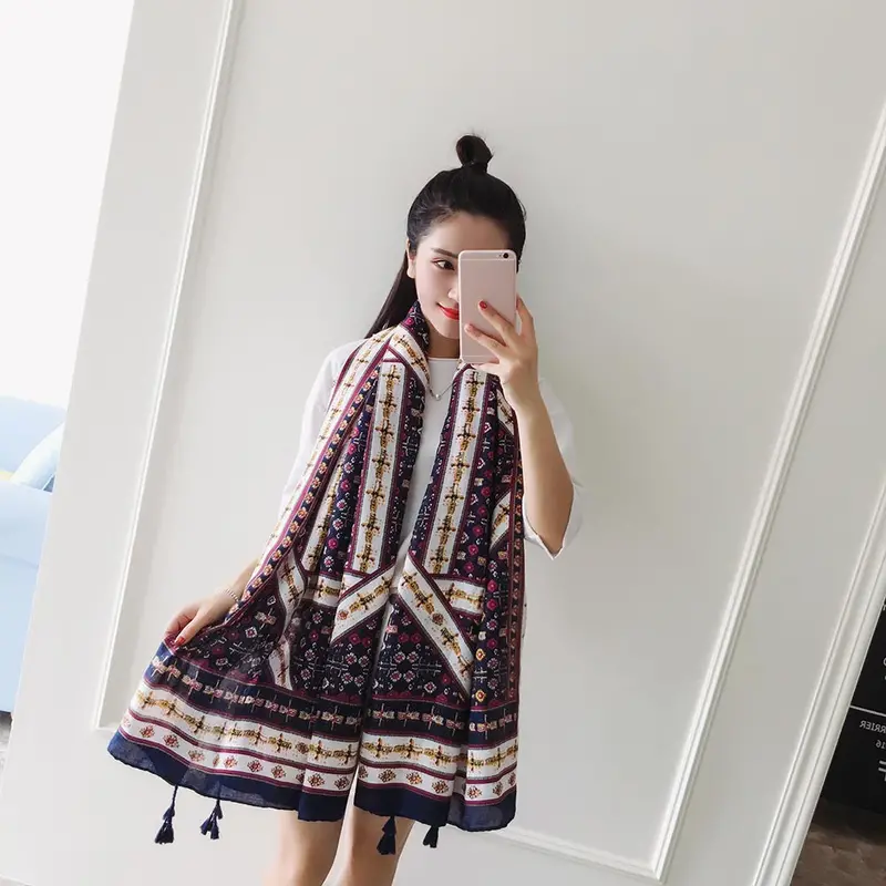 180*100Cm Women Scarf Triabl Tassel Painted Soft Long Wraps Shawl Scarves Scarf 1