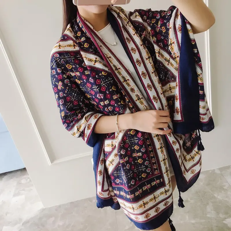 180*100Cm Women Scarf Triabl Tassel Painted Soft Long Wraps Shawl Scarves Scarf 2