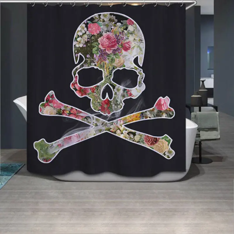 180*180Cm Vogue Flower Skull Butterfly Custom Shower Curtain Bathroom Decor Design 86326 1