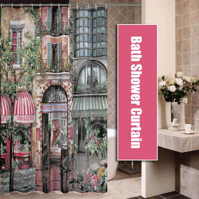 180X180cm 3D Polyester Waterproof Beautiful View Of Retro Coffee House Bath Shower Curtain 83291 1