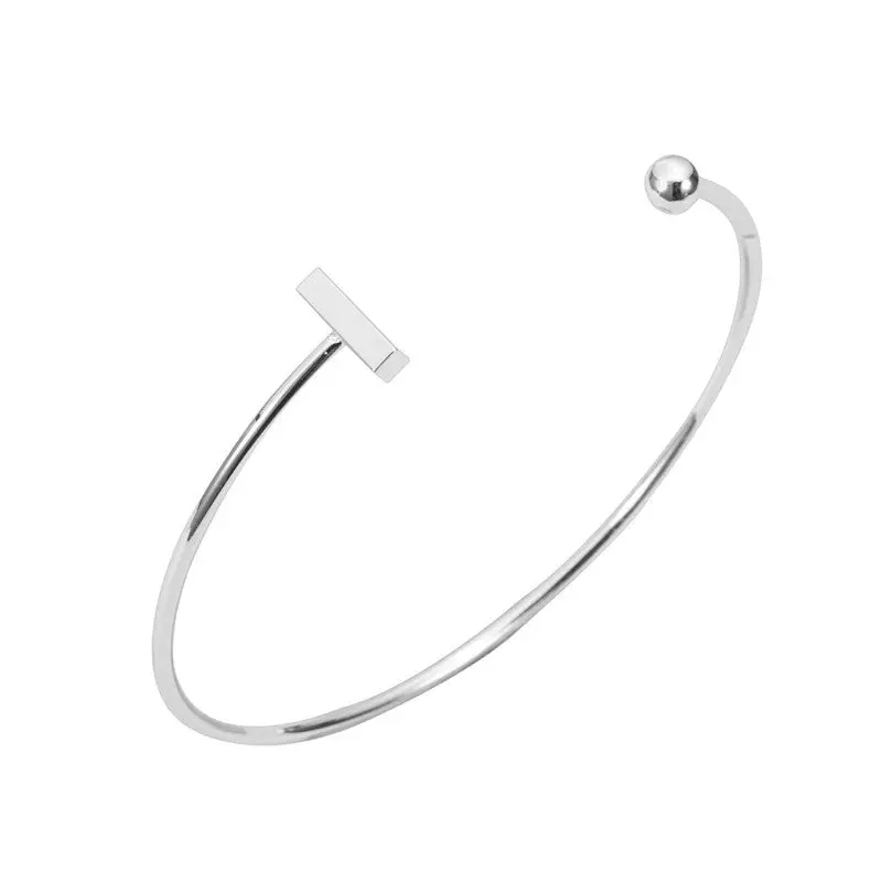 18K Gold And Silver Simple Bar With Ball Bracelet Bangles Wire Bangles 10Pcs-G010 1