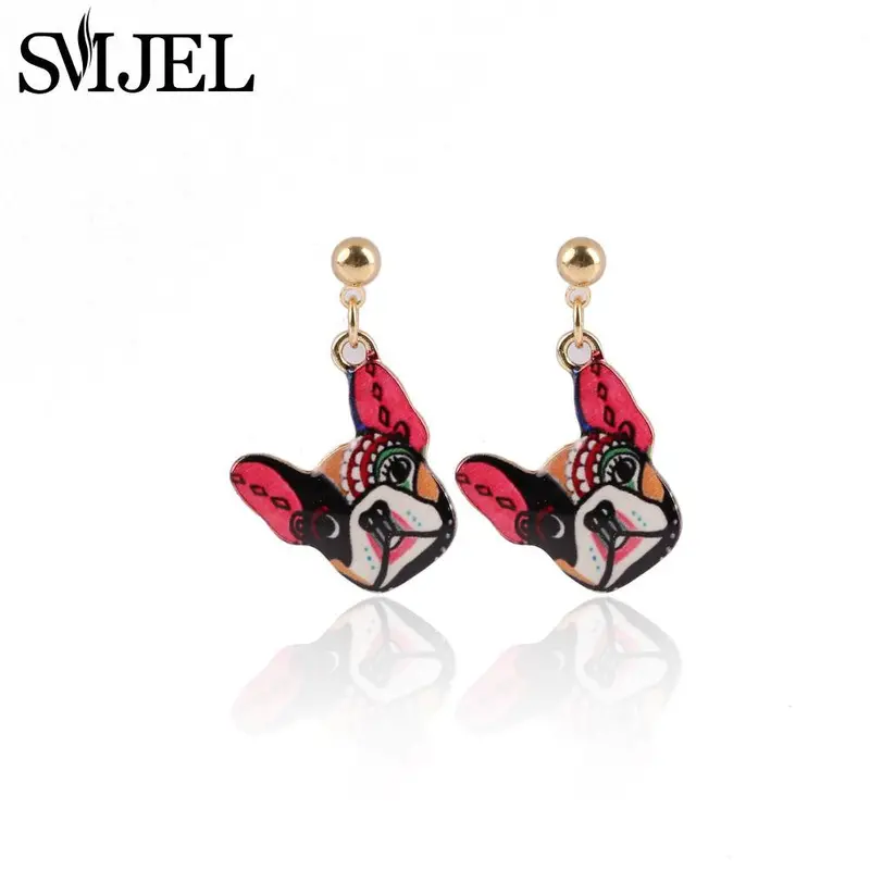 18K Gold Animal Dog Earrings Beautiful Enamel Dog Dangle Earrings Party Gifts 2