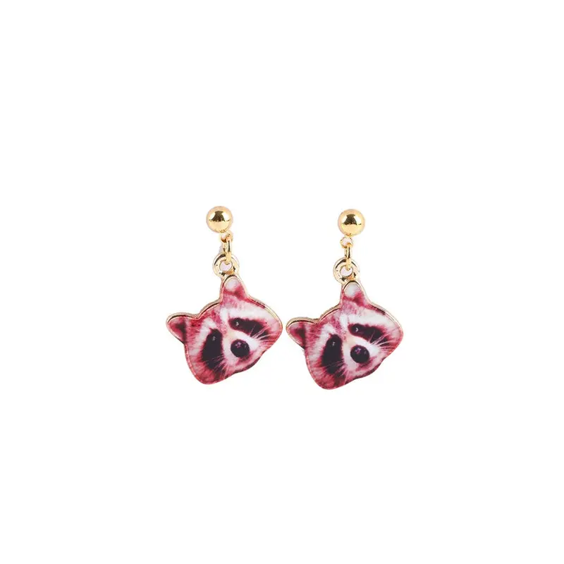 18K Gold Animal Earrings Lovely Red Face Fox Drop Earrings Wedding Gifts Small Raccoon Oeh013 1