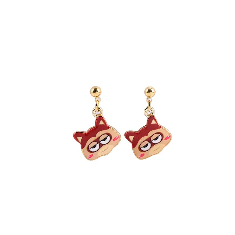 18K Gold Black Bear Earrings Cute Animal Hanging Earrings Small Raccon Hoop Oeh018 1