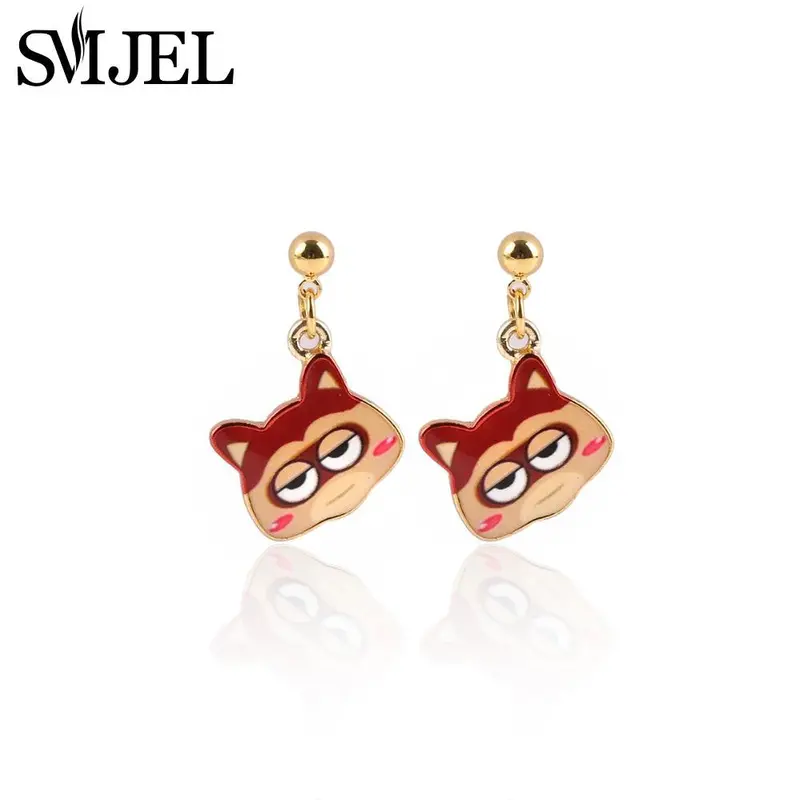 18K Gold Black Bear Earrings Cute Animal Hanging Earrings Small Raccon Hoop Oeh018 2