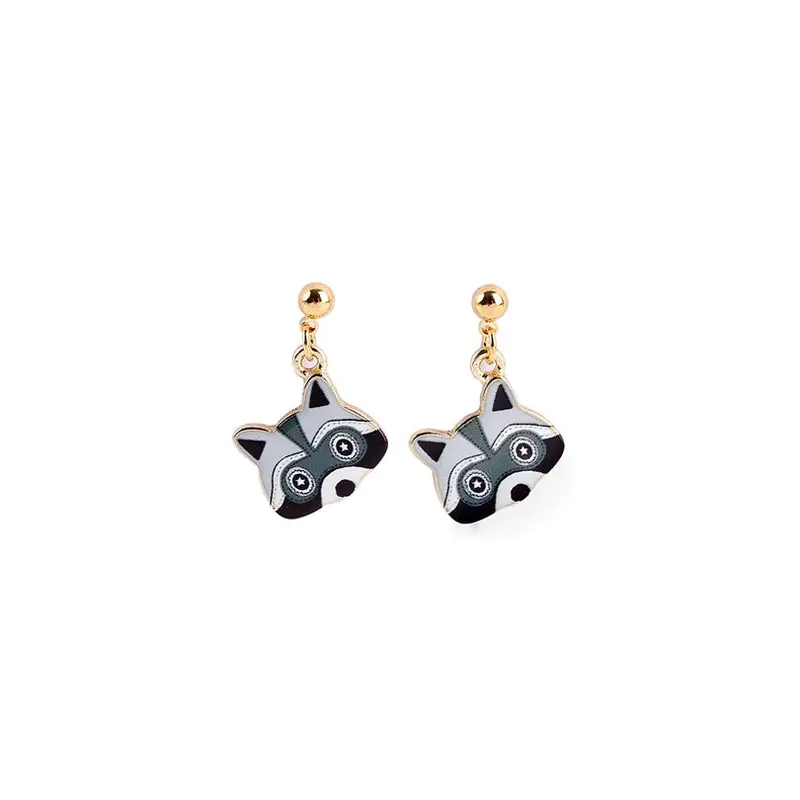 18K Gold Black Fox Earrings Cute Animal Hanging Earring Small Raccon Earrings Oeh016 1