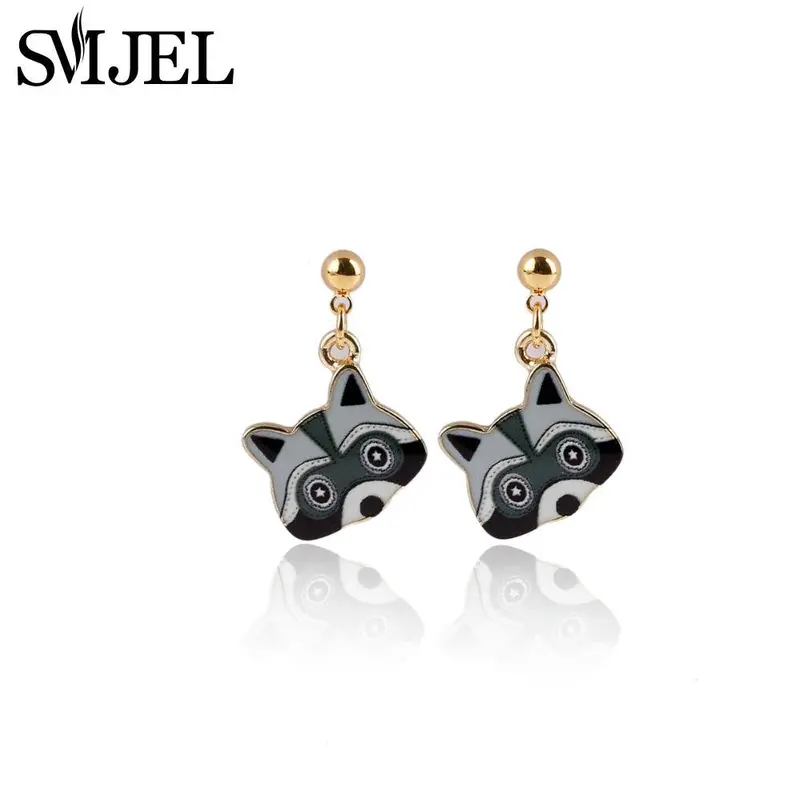 18K Gold Black Fox Earrings Cute Animal Hanging Earring Small Raccon Earrings Oeh016 2