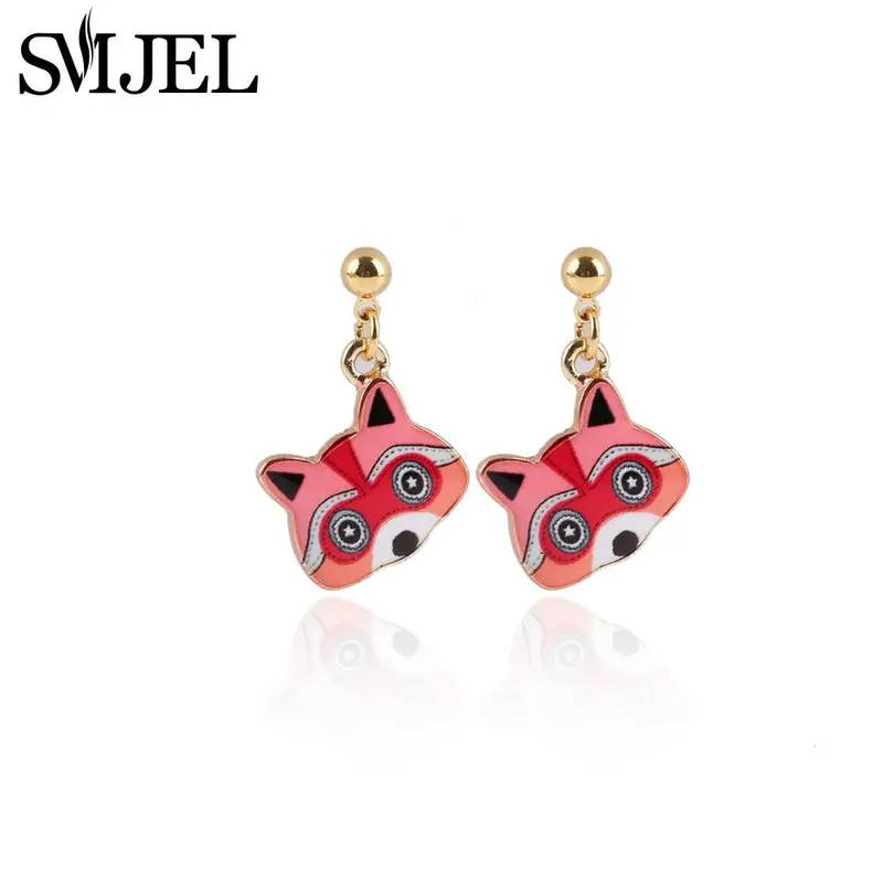 18K Gold Black Fox Earrings Cute Animal Hanging Small Raccon Hoop Oeh017 1