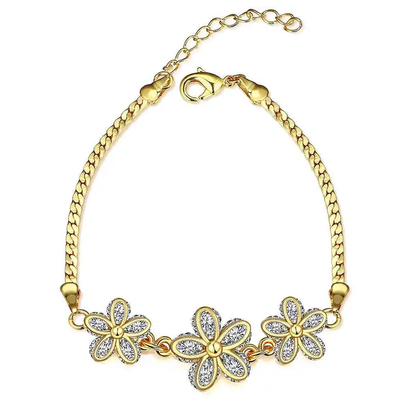 18K Gold Plated Bracelet Charms Flower Inlaid Crystal Bracelet Girl Hand Madeball Hbb 5 1
