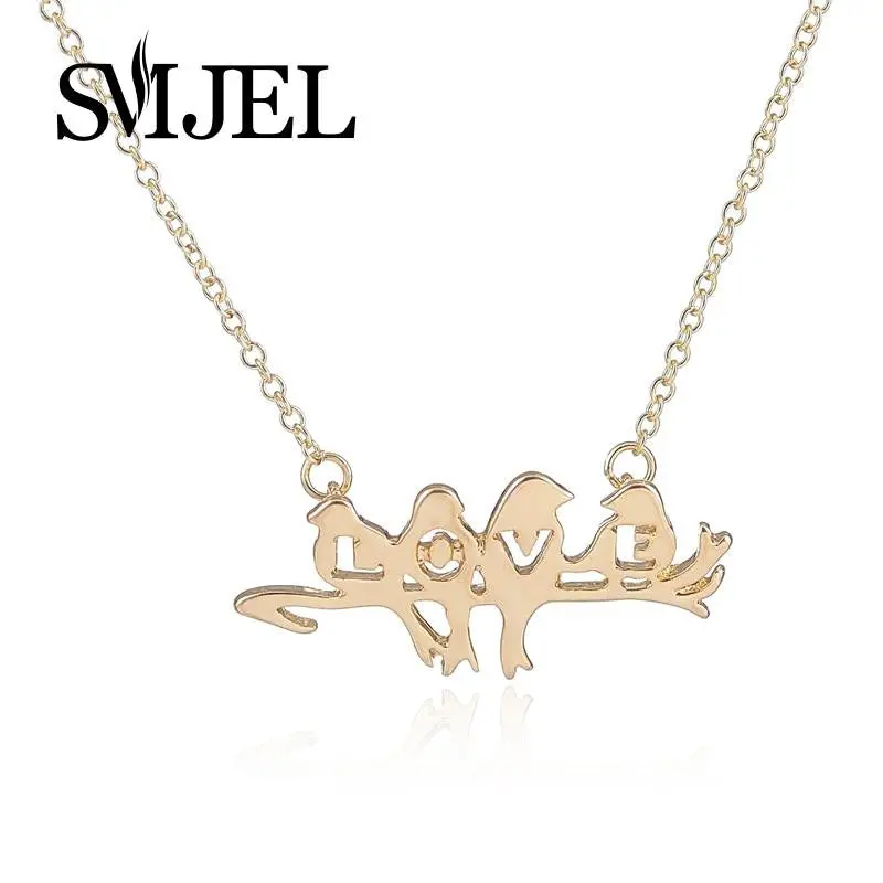 18K Gold Plated Brass Simple Love Birds On The Branch Necklace Cute Animal Pendantnecklace Gifts N124 1