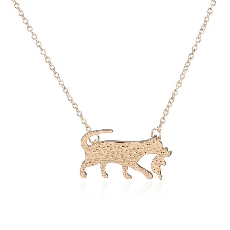18K Gold Plated Cat Holding Her Baby Necklace Cat Mother's Love Necklace Bridesmaid Gift 10Pcs-N179 1