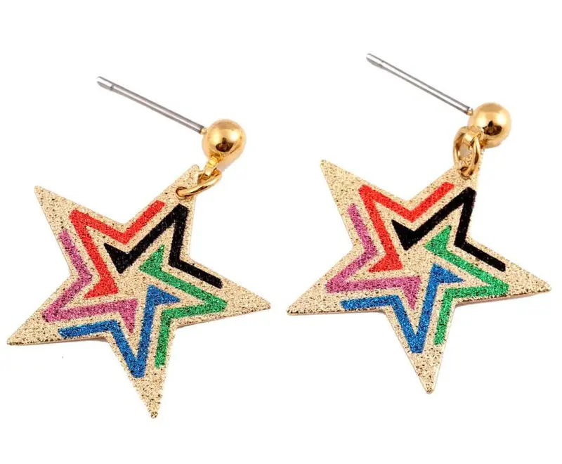 18K Gold Plated Colorful Star Hanging Earrings Oeh060 1