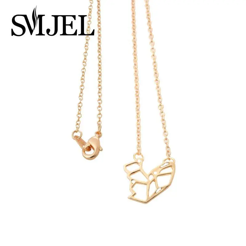 18K Gold Plated Cute Origami Squirrel Pendant Necklaces Minimalist Animal Necklaces N005 1