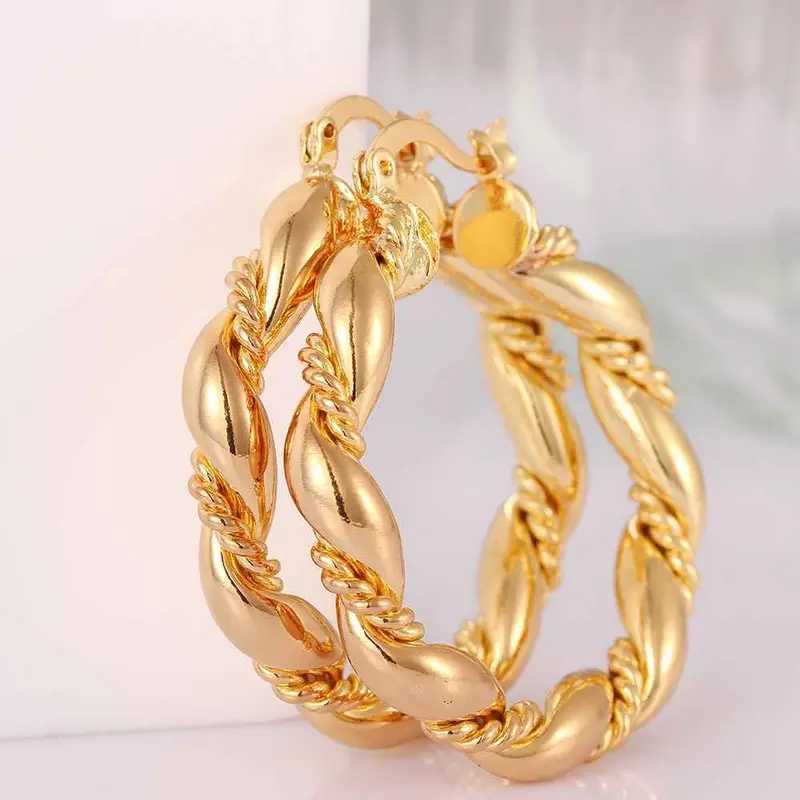 18K Gold Plated Earings Jewelry Casual Cord Hoop Pendientes Jewellery 1