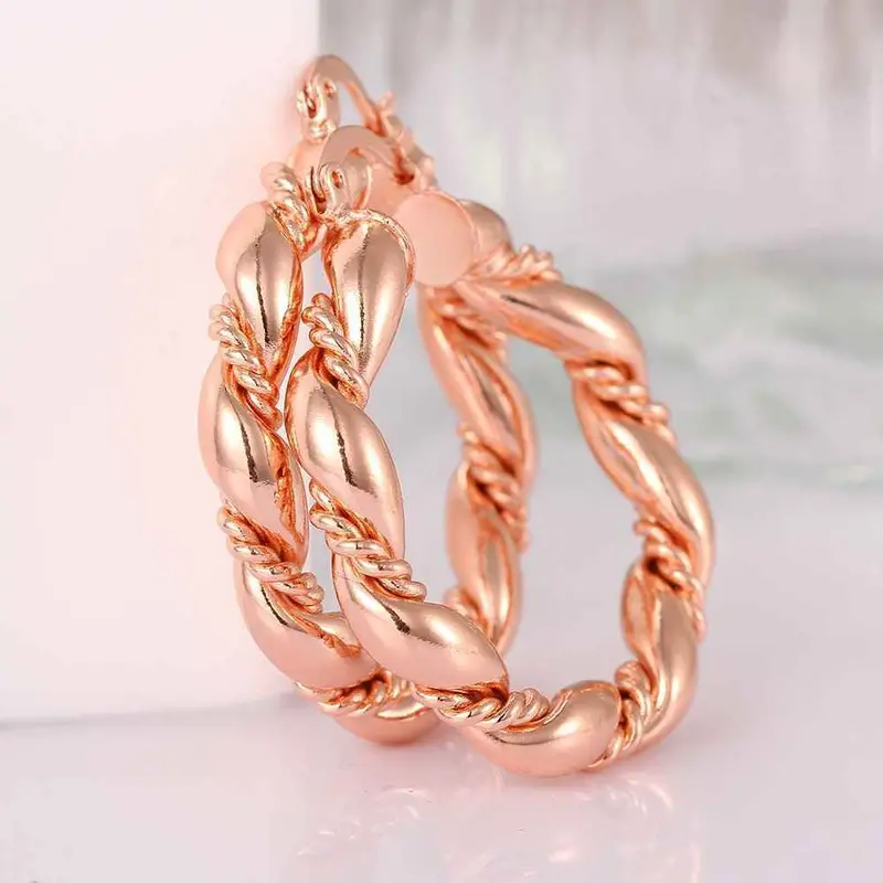 18K Gold Plated Earings Jewelry Casual Cord Hoop Pendientes Jewellery 2