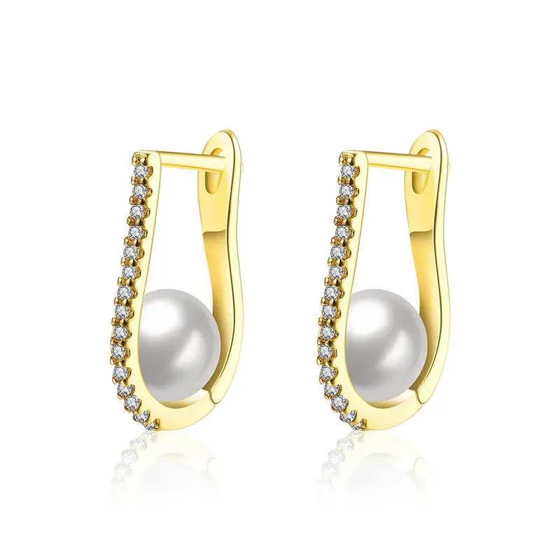 18K Gold Plated Earring Crystal Pearl Clip Brincos De Festa Joias 371 2