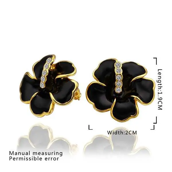18K Gold Plated Earrings Black Flower Stud Earrings Boucle D'oreille Femme Bone  47 1