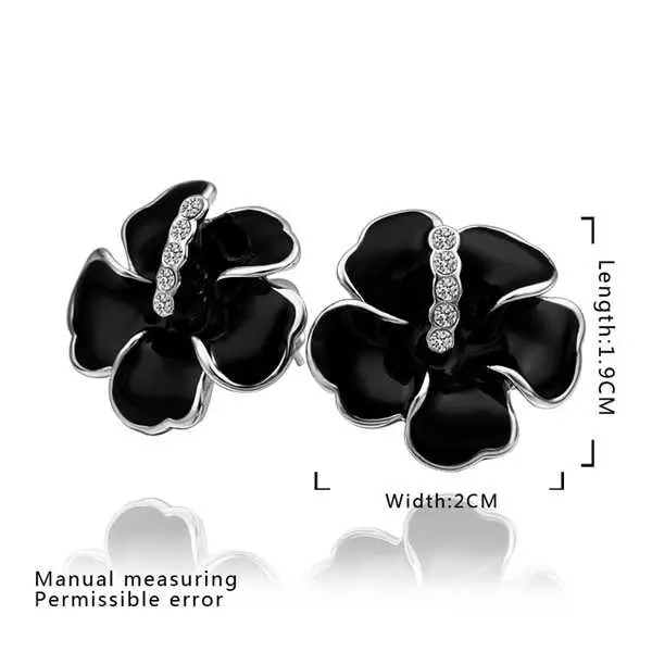 18K Gold Plated Earrings Black Flower Stud Earrings Boucle D'oreille Femme Bone 47 2