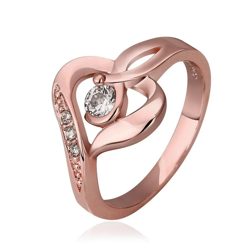 18K Gold Plated Engagement Ring Heart With Rose Color Anel Feminino Bijoux226 1