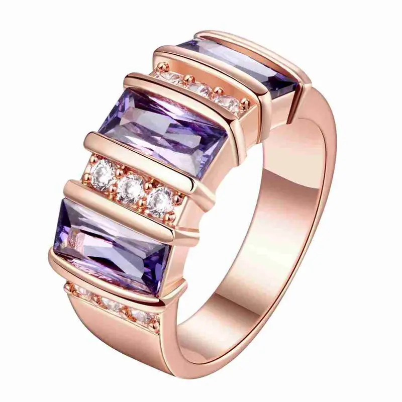 18K Gold Plated Engagement Ring Roll Bar Purple Crystal Aneis S In Euros 1