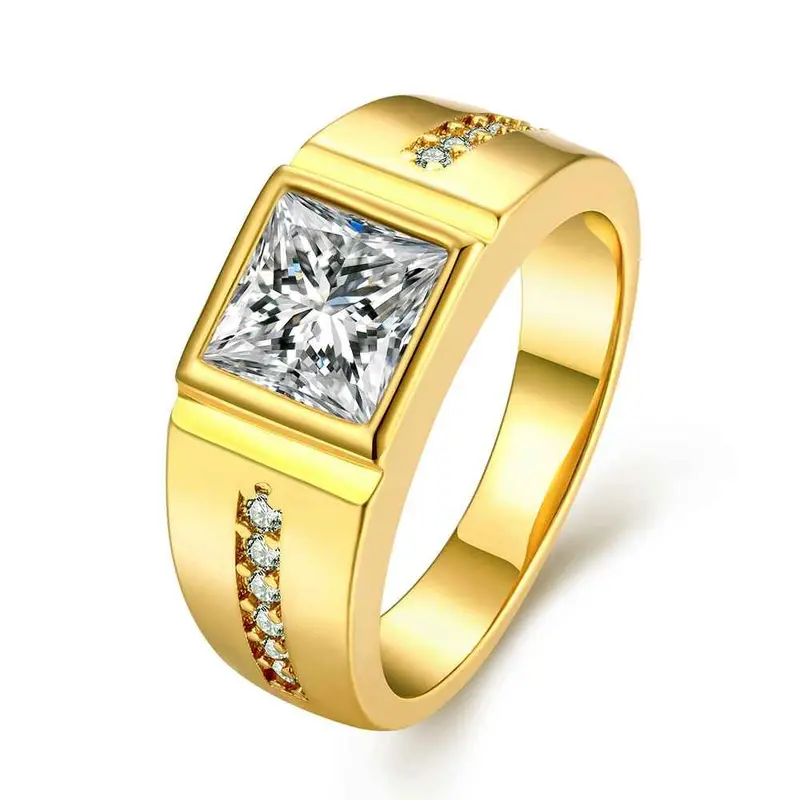 18K Gold Plated Engagement Ring Square Crystal Inlay Men Ring Floating Charms 1