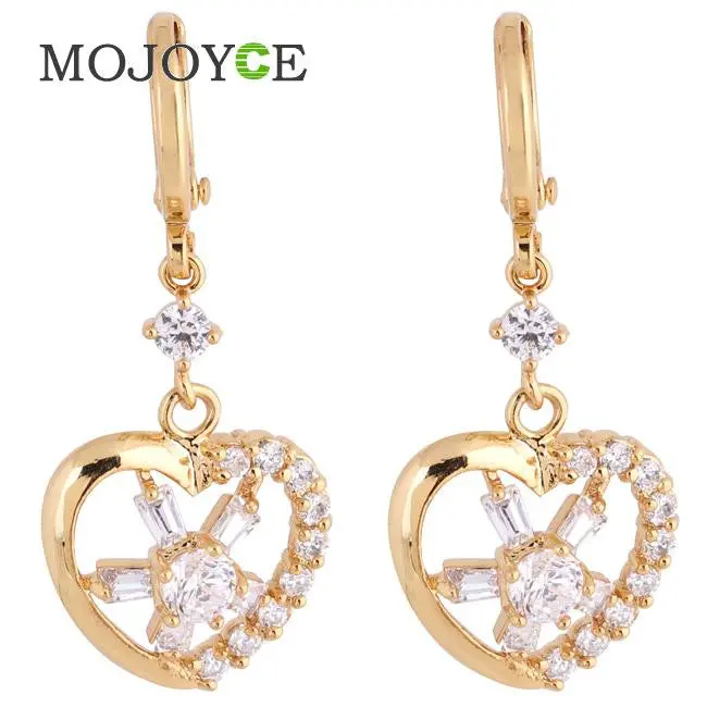 18K Gold Plated Heart Shaped Shining Rhinestones Pendant Eardrop Earrings 1