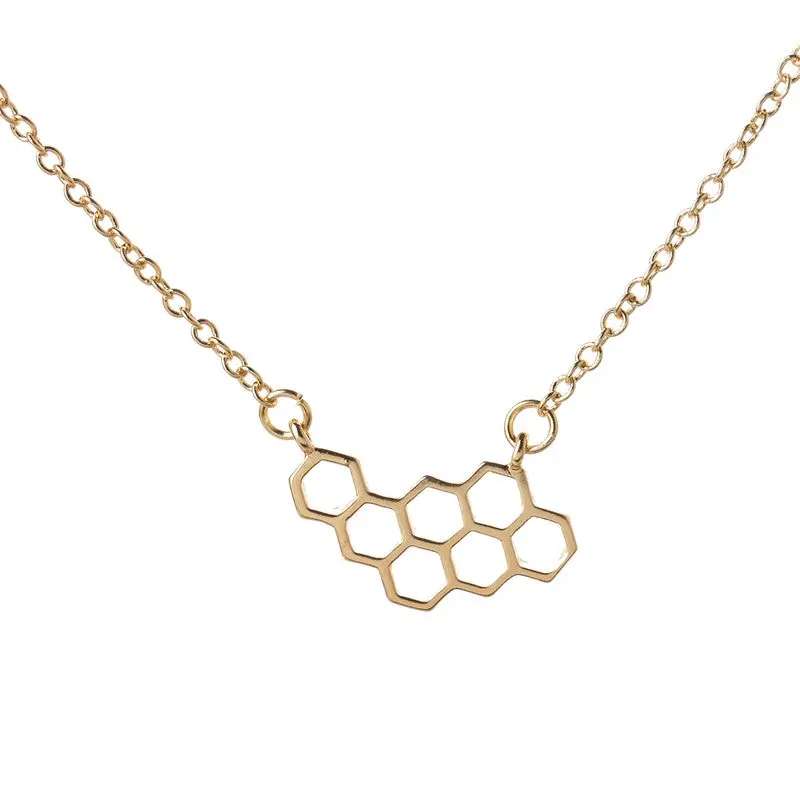 18K Gold Plated Hive Polygon Hexagon Necklace Tiny Geometric Pendant Necklace 10Pcs-N029 1