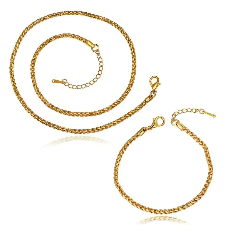 18K Gold Plated Jewelry Set Choker Chain Necklace+Bracelet Costume Jewellery Smtps414 1