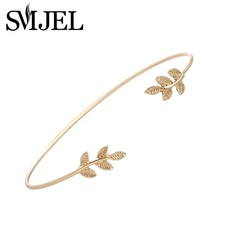 18K Gold Plated Leaf Bracelet Bangles Simple Leaf Open Cuff Bangles G003 1