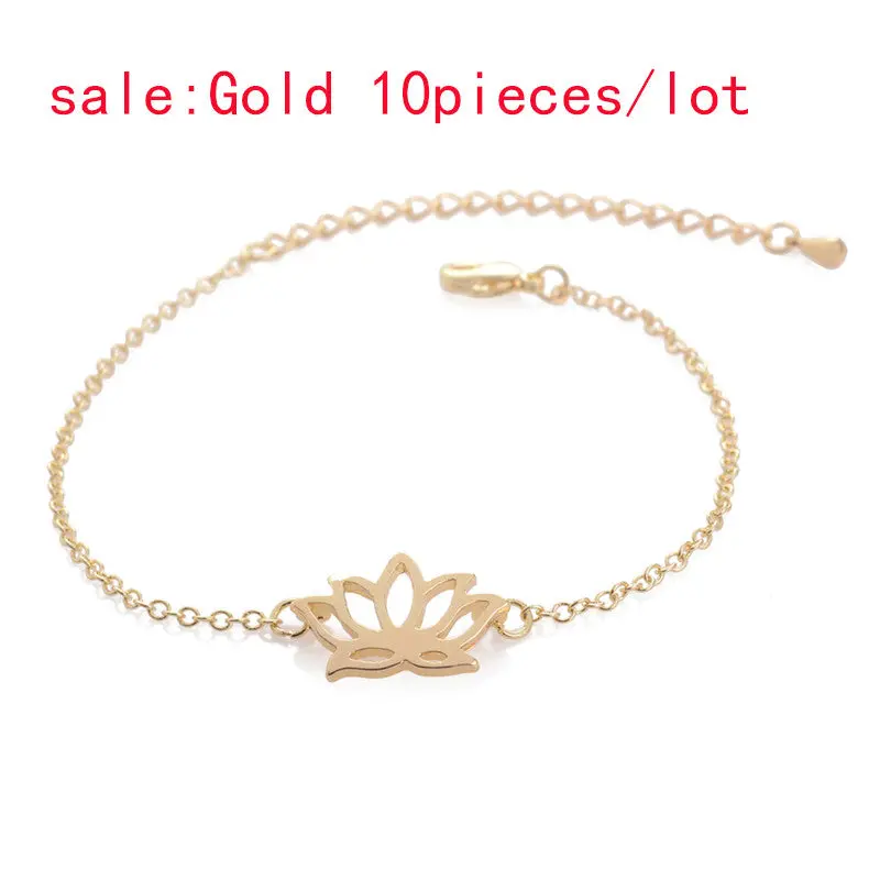 18K Gold Plated Lotus Bracelets Plant Flower Couple Bracelet Bangle 10Pcs-B002 1