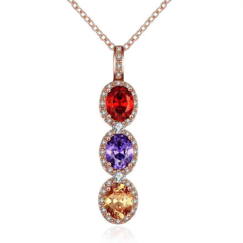 18K Gold Plated Necklaces Crystal Tricolor Collier Bijoux Femme Skgn118 2